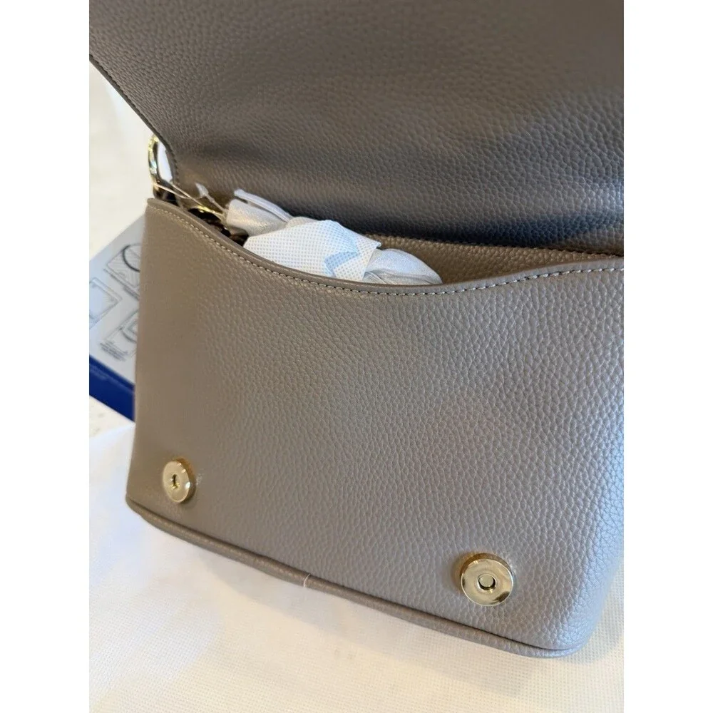 minkeeblue Quilted Taupe Crossbody Bag with Detachable Strap Chevron Pattern - Picture 3 of 8